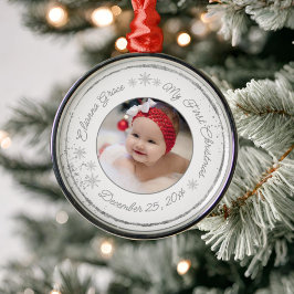Gepersonaliseerde baby's eerste kerstfoto Glitter Metalen Ornament