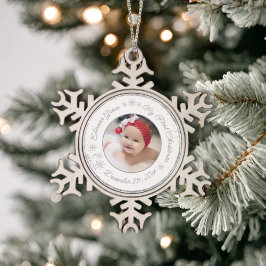 Gepersonaliseerde baby's eerste kerstfoto Glitter Tin Sneeuwvlok Ornament
