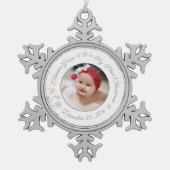 Gepersonaliseerde baby's eerste kerstfoto Glitter Tin Sneeuwvlok Ornament (Voorkant)