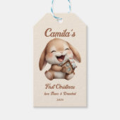 Gepersonaliseerde Baby's eerste kerstkonijn Cadeaulabel (Voorkant)