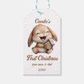Gepersonaliseerde Baby's eerste kerstkonijn Cadeaulabel (Voorkant)
