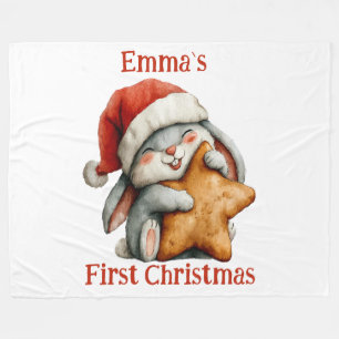 Gepersonaliseerde Baby's eerste kerstkonijn Fleece Deken