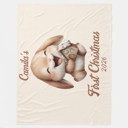Gepersonaliseerde Baby's eerste kerstkonijn Fleece Deken (Voorkant)