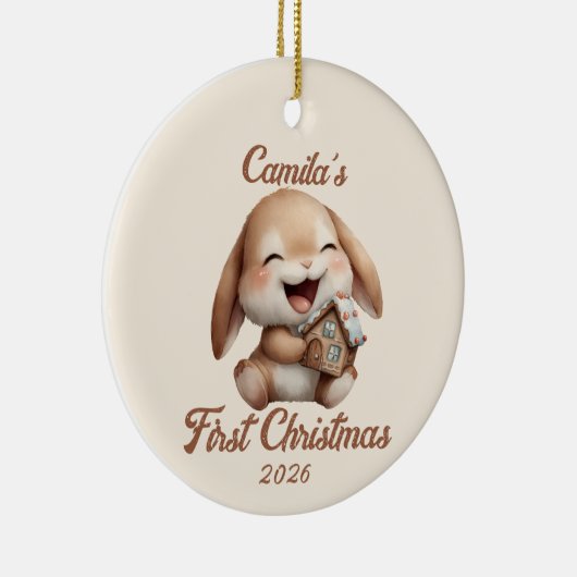 Gepersonaliseerde Baby's eerste kerstkonijn Keramisch Ornament (Rechts)