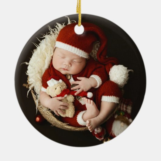 Gepersonaliseerde Baby's eerste kerstkonijn Keramisch Ornament (Achterkant)