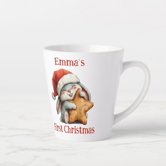 Gepersonaliseerde Baby's eerste kerstkonijn Latte Mok (Rechts)