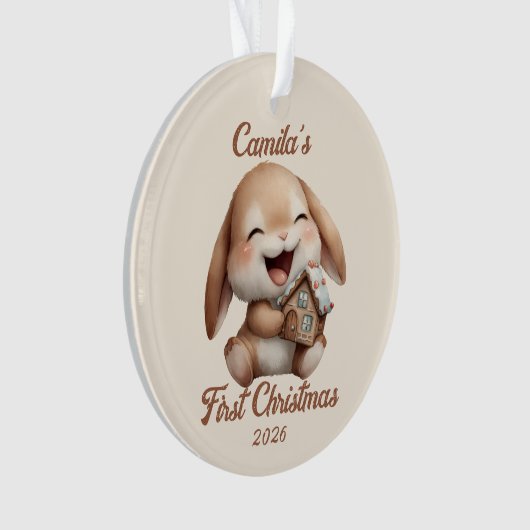 Gepersonaliseerde Baby's eerste kerstkonijn Ornament (voorkant)