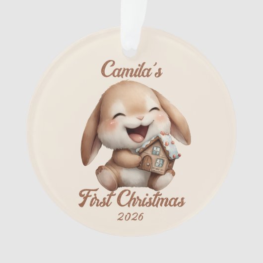 Gepersonaliseerde Baby's eerste kerstkonijn Ornament (voorkant)