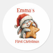Gepersonaliseerde Baby's eerste kerstkonijn Ronde Sticker (Voorkant)