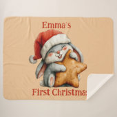 Gepersonaliseerde Baby's eerste kerstkonijn Sherpa Deken (Voorkant (horizontaal))