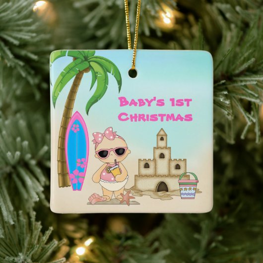 Gepersonaliseerde baby's eerste kerstmeisje keramisch ornament (Boom)
