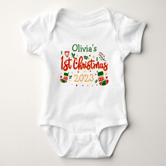 Gepersonaliseerde baby's Eerste Kerstmis, Babie 1s Romper (Voorkant)