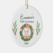 Gepersonaliseerde Baby's Eerste Kerstmis, Bunny Gi Keramisch Ornament (Rechts)