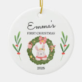 Gepersonaliseerde Baby's Eerste Kerstmis, Bunny Gi Keramisch Ornament (Voorkant)