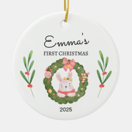 Gepersonaliseerde Baby's Eerste Kerstmis, Bunny Gi Keramisch Ornament