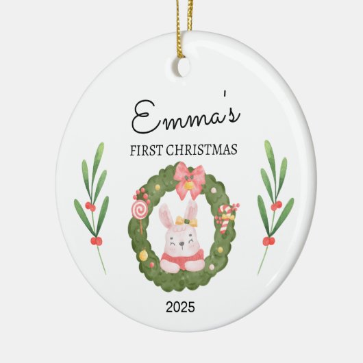 Gepersonaliseerde Baby's Eerste Kerstmis, Bunny Gi Keramisch Ornament (Links)