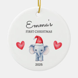 Gepersonaliseerde Baby's Eerste Kerstmis, Elephant Keramisch Ornament