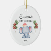 Gepersonaliseerde Baby's Eerste Kerstmis, Elephant Keramisch Ornament (Rechts)