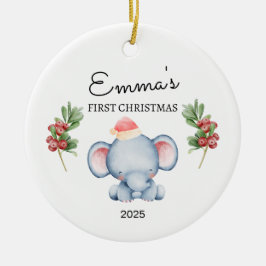 Gepersonaliseerde Baby's Eerste Kerstmis, Elephant Keramisch Ornament