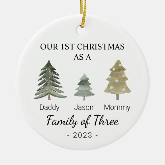 Gepersonaliseerde Babys Eerste Kerstmis Familie va Keramisch Ornament (Voorkant)