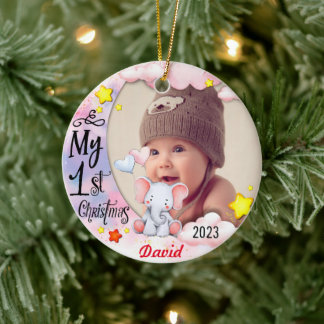 Gepersonaliseerde Baby's Eerste Kerstmis Foto Orna Keramisch Ornament