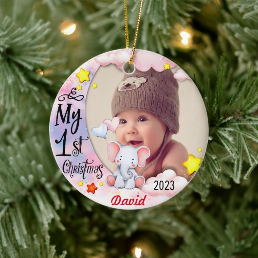 Gepersonaliseerde Baby's Eerste Kerstmis Foto Orna Keramisch Ornament (Boom)