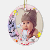 Gepersonaliseerde Baby's Eerste Kerstmis Foto Orna Keramisch Ornament (Links)