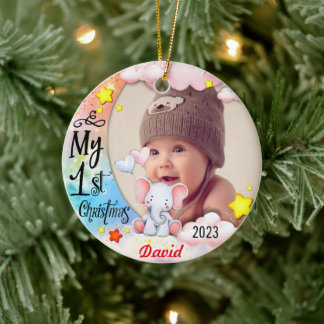 Gepersonaliseerde Baby's Eerste Kerstmis Foto Orna Keramisch Ornament