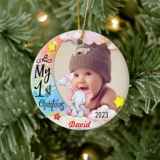 Gepersonaliseerde Baby's Eerste Kerstmis Foto Orna Keramisch Ornament (Boom)