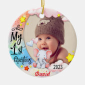 Gepersonaliseerde Baby's Eerste Kerstmis Foto Orna Keramisch Ornament (Voorkant)