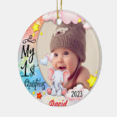 Gepersonaliseerde Baby's Eerste Kerstmis Foto Orna Keramisch Ornament (Links)