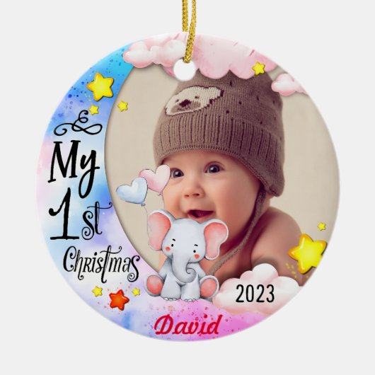 Gepersonaliseerde Baby's Eerste Kerstmis Foto Orna Keramisch Ornament (Voorkant)