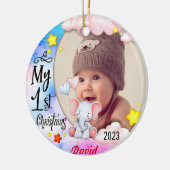 Gepersonaliseerde Baby's Eerste Kerstmis Foto Orna Keramisch Ornament (Links)