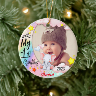 Gepersonaliseerde Baby's Eerste Kerstmis Foto Orna Keramisch Ornament