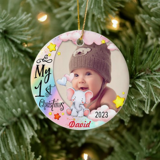 Gepersonaliseerde Baby's Eerste Kerstmis Foto Orna Keramisch Ornament (Boom)