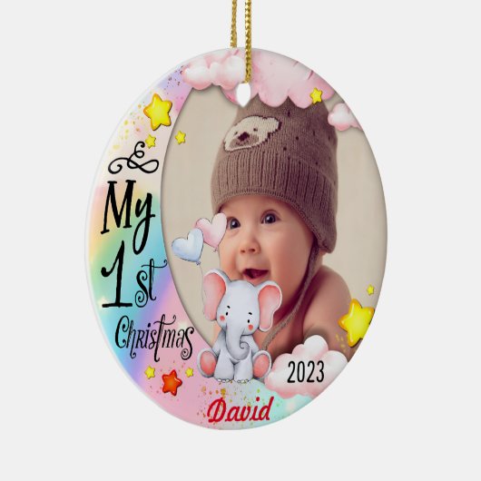 Gepersonaliseerde Baby's Eerste Kerstmis Foto Orna Keramisch Ornament (Rechts)