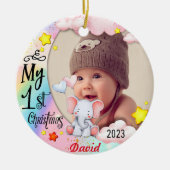 Gepersonaliseerde Baby's Eerste Kerstmis Foto Orna Keramisch Ornament (Voorkant)