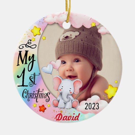 Gepersonaliseerde Baby's Eerste Kerstmis Foto Orna Keramisch Ornament (Voorkant)