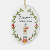 Gepersonaliseerde Baby's Eerste Kerstmis, Icebear Keramisch Ornament (Rechts)