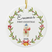 Gepersonaliseerde Baby's Eerste Kerstmis, Icebear  Keramisch Ornament (Voorkant)