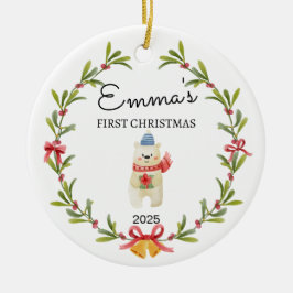 Gepersonaliseerde Baby's Eerste Kerstmis, Icebear  Keramisch Ornament
