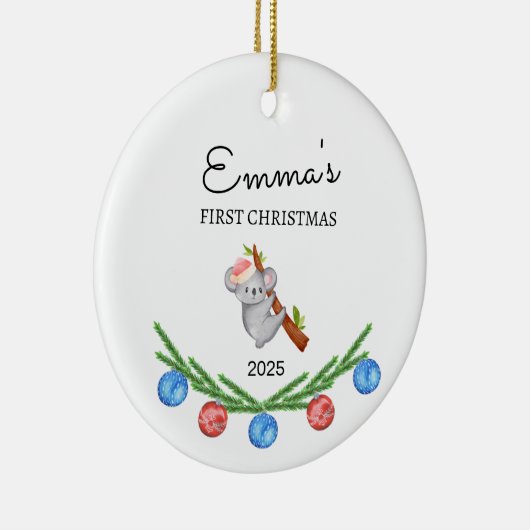 Gepersonaliseerde Baby's Eerste Kerstmis, Koala Gi Keramisch Ornament (Rechts)