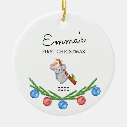 Gepersonaliseerde Baby's Eerste Kerstmis, Koala Gi Keramisch Ornament (Voorkant)