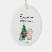 Gepersonaliseerde Baby's Eerste Kerstmis, Konijn G Keramisch Ornament (Rechts)