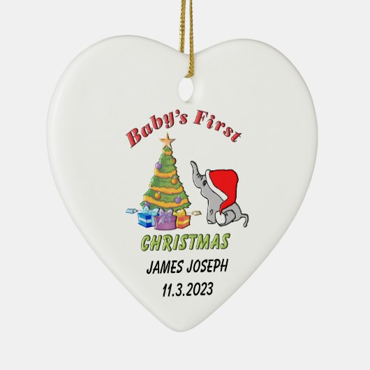 Gepersonaliseerde Baby's Eerste Kerstmis met Olifa Keramisch Ornament (Rechts)
