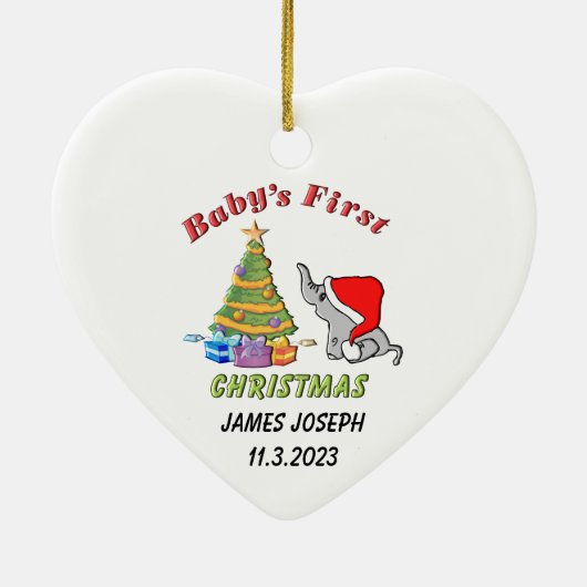 Gepersonaliseerde Baby's Eerste Kerstmis met Olifa Keramisch Ornament (Achterkant)