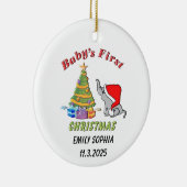 Gepersonaliseerde Baby's Eerste Kerstmis met Olifa Keramisch Ornament (Rechts)