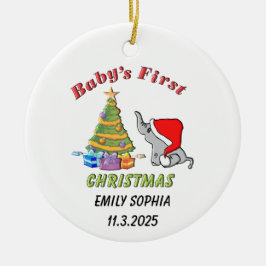 Gepersonaliseerde Baby's Eerste Kerstmis met Olifa Keramisch Ornament