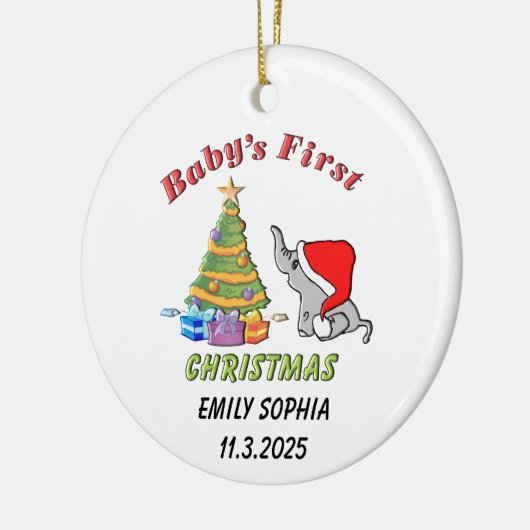 Gepersonaliseerde Baby's Eerste Kerstmis met Olifa Keramisch Ornament (Links)
