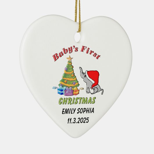 Gepersonaliseerde Baby's Eerste Kerstmis met Olifa Keramisch Ornament (Rechts)
